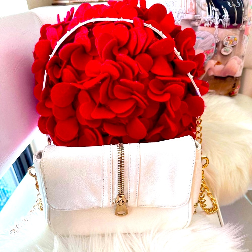 White Gold Studed Bag with Chain Strap